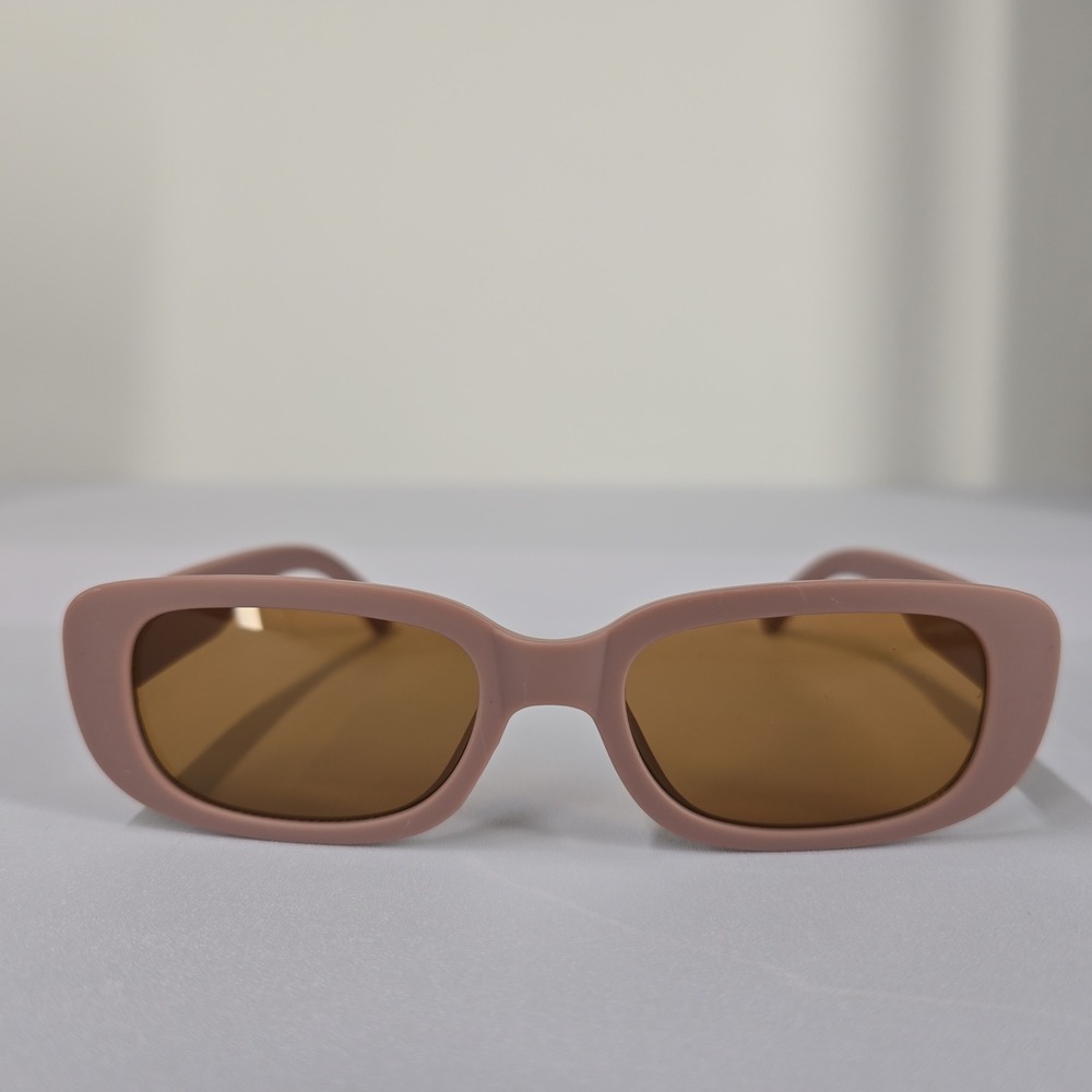 NEW Rectangle Sunglasses Women Mauve Pink Amber Lens Retro Style